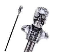 Skeleton Skull Walking Cane, Silver, Gothic Style, Detailed Figurine Handle, Black Shaft