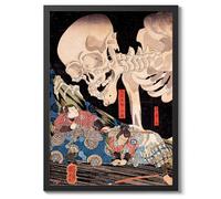 Skeleton Specter Japanese Woodblock Print, Vintage Aesthetic Poster Japan Wall Art Exhibition Ukiyo-E Home Decor, Archival Matte, A4 (Black Frame) - 29.7x21cm