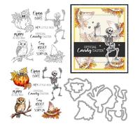 Skeleton Spider Stamps and Die Cuts for Card Making Halloween Owl Transparent Silicone Clear Stamp and Metal Cutting Dies Sets for DIY Scrapbooking Paper Crafting Seals Decorative Supplies