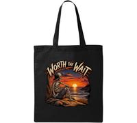 skeleton staring at sunset worth the Natural Cotton Tote Bag Black
