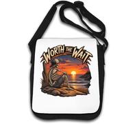 skeleton staring at sunset worth the Shoulder Bag White