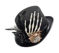 Skeleton Steampunk Hat - Vintage Gothic Hat Unisex Cosplay Headwear | Halloween Carnival Costume Accessory - Retro Fancy Dress Support, Classic Black Hats for o