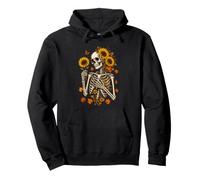 Skeleton Sunflower Autumn Leaves Gothic Fall Floral Gift Pullover Hoodie