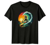 Skeleton Surfer T-Shirt Retro Sunset Surfing Summer Holiday for Him and Her 5XL Black