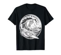 Skeleton Surfer Vintage Big Wave Surfing Funny Halloween T-Shirt
