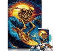 Skeleton Surfing Puzzles for Adults Teens 1000 Pieces,Stress Reliever Staycation Kill Time with Matching Poster And Trivia Sheet 38x26cm