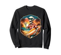 Skeleton Surfing Vintage Surfer Surf Board Retro Shaka Hand Sweatshirt
