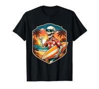 Skeleton Surfing Vintage Surfer Surf Board Retro Shaka Hand T-Shirt
