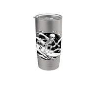 Skeleton Surfing Wave - Night Ocean Gothic Surf Art Stainless Steel Insulated Tumbler