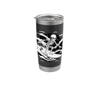 Skeleton Surfing Wave - Night Ocean Gothic Surf Art Stainless Steel Insulated Tumbler