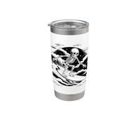 Skeleton Surfing Wave - Night Ocean Gothic Surf Art Stainless Steel Insulated Tumbler