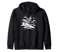 Skeleton Surfing Wave - Night Ocean Gothic Surf Art Zip Hoodie