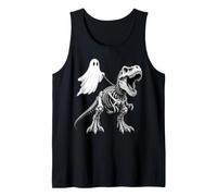 Skeleton T Rex Leashed Ghost Halloween Dinosaur Bones Tank Top