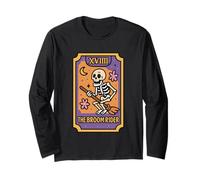 Skeleton Tarot Card The Broom Rider XVIII Long Sleeve T-Shirt