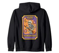 Skeleton Tarot Card The Broom Rider XVIII Zip Hoodie