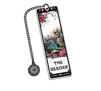 Skeleton Tarot Metal Bookmark - Horror Gothic Book Marks, Fantasy Reading Accessories for Book Loves Bookish Women, Dark Romance Holloween Christmas Birthday Book Club Gifts, The Reader Bookmark