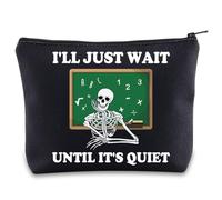 Skeleton Teacher Makeup Bag Halloween Teacher Gifts I'll Just Wait Until It's Quiet Skeleton Teacher Zipper Bag (I'll UK)