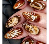Skeleton Themed Fake Nails For Day Of The Dead Halloween Party ABS Press On Nails Quick Application Trendy Art Fake