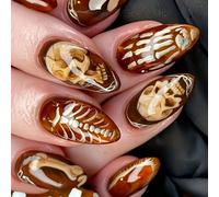 Skeleton Themed Fake Nails For Day Of The Dead Halloween Party ABS Press On Nails Quick Application Trendy Art Skull Press On Nail