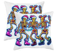 Skeleton Throw Pillow Covers, Halloween Festive Santa Hat Reindeer Antlers Christmas Yellow with Hidden Zipper Decorative Pillow Cases for Home Living Room Bedroom Dorm Couch Decor 18x18 Inch
