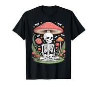 Skeleton Under Mushroom with Flowers Art T-Shirt