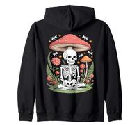 Skeleton Under Mushroom With Flowers Art Zip Hoodie