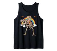 Skeleton Unicorn Riding Dinosaur T Rex Halloween Tank Top