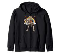 Skeleton Unicorn Riding Dinosaur T Rex Halloween Zip Hoodie