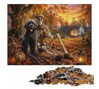 Skeleton walking dog in autumn park Jigsaw Puzzle for Adults, 1000 Pieces | Puzzle for Adults: structured assembly from border to image details at your own pace.