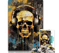 Skeleton Wearing Headphones Adult Jigsaw Puzzles 1000 Pieces,Challenging To Complete But Fun And Humorous Birthday Present,Gifts,Wall Art 50x75cm