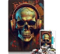 Skeleton Wearing Headphones Jigsaw Puzzles 1000 Pieces for Adults Teens,Staycation Kill Time with Fully Interlocking Randomly Shaped Pieces (38x26cm)
