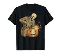 Skeleton Welder Carving Pumpkin Funny Halloween Outfit T-Shirt