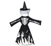 Skeleton Witch Dress - Girls Halloween Costume, Fancy Party Outfit | Elegant Sorcerer Costume with Hat for Kids Dress Up, Themed Makeup Clothing for School Celebrations, Inco