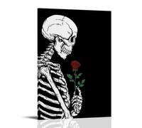 Skeleton with A Rose Waterproof And Stain Resistant Wall Paintings High-definition Spray Painted Decorative Paintings Study And Coffee Shop Decorations Fade ResistantFrame-style24x36inch(60x90cm)