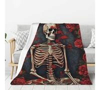 Skeleton with Roses Throw Blanket Ultra Soft Cozy Fleece Blanket Lightweight Warm Bed Blanket All Season for Home Living Room Sofa Couch Bed 60"X50"