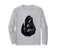 Skeleton Woman Holding a Black cat - Gothic cat mom Long Sleeve T-Shirt
