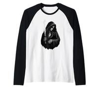 Skeleton Woman Holding a Black cat - Gothic cat mom Raglan Baseball Tee