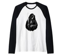 Skeleton Woman Holding a Black cat - Gothic cat mom Raglan Baseball Tee