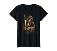 Skeleton Woman Holding a Black cat - Gothic cat mom T-Shirt