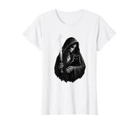 Skeleton Woman Holding a Black cat - Gothic cat mom T-Shirt