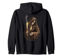 Skeleton woman holding a black cat - Gothic cat mom Zip Hoodie