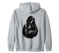 Skeleton woman holding a black cat - Gothic cat mom Zip Hoodie