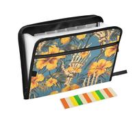 Skeleton Yellow Floral Expanding File Folder 13 Pockets Accordion File Organiser Folders for Paperwork A4 Storage Portable Document Organiser Filing Wallet