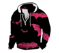Skeleton Zip Up Hoodie Men Mens Half Zip Up Hoodie Pumpkin Head Printed Sweatshirt Human Skeleton Bat Pattern Sweatshirts Long Sleeve Sweatshirts Quarter Zipper Holiday Costumes Adult Scary