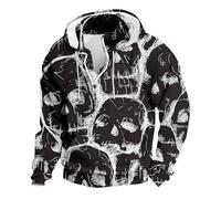 Skeleton Zip Up Hoodie Men Mens Half Zip Up Hoodie Pumpkin Head Printed Sweatshirt Human Skeleton Bat Pattern Sweatshirts Long Sleeve Sweatshirts Quarter Zipper Holiday Costumes Adult Scary