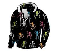 Skeleton Zip Up Hoodie Men Mens Half Zip Up Hoodie Pumpkin Head Printed Sweatshirt Human Skeleton Bat Pattern Sweatshirts Long Sleeve Sweatshirts Quarter Zipper Holiday Costumes Adult Scary