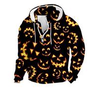 Skeleton Zip Up Hoodie Men Mens Half Zip Up Hoodie Pumpkin Head Printed Sweatshirt Human Skeleton Bat Pattern Sweatshirts Long Sleeve Sweatshirts Quarter Zipper Holiday Costumes Adult Scary