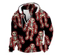 Skeleton Zip Up Hoodie Men Mens Half Zip Up Hoodie Pumpkin Head Printed Sweatshirt Human Skeleton Bat Pattern Sweatshirts Long Sleeve Sweatshirts Quarter Zipper Holiday Costumes Adult Scary