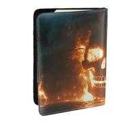Skeletons and Ships in A Sea of Fire Printed Passport Holder,Travel Pu Leather Passport Cover Case Organiser for Men Women,6.5 Inch
