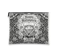 Skeletons Canvas with Zipper, Gothic Vintage Roses Skulls Halloween Black Portable with Zipper Cosmetic Bag for Purse for Travel, Purse, Bathroom, Vanity and Daily Storage, Black, 7x9 Inch, Gothic